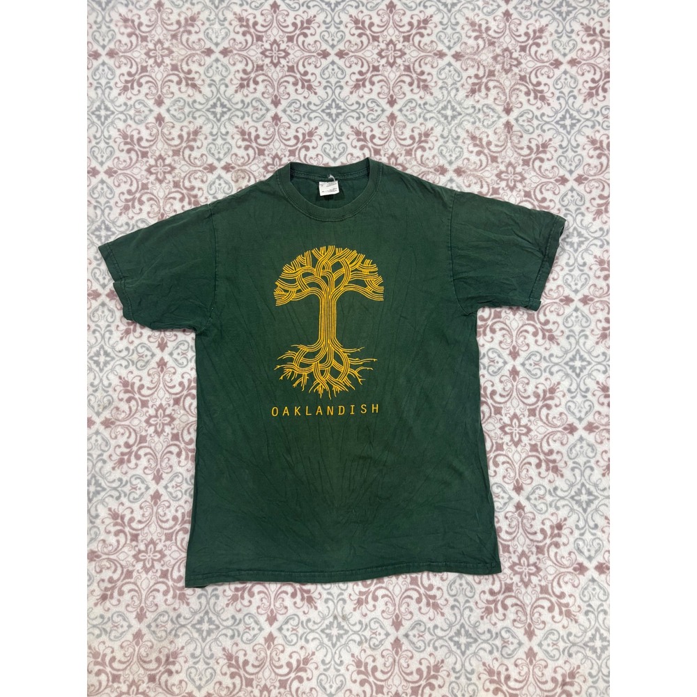 Oaklandish Tree Logo Graphic T-Shirt Mens Medium Green Yellow Cotton Tee